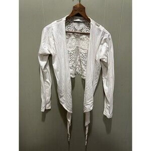 Vintage 90s Casual Corner Granny Core Front Tie Lace Back Crop Top Women’s M USA